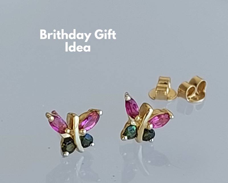 Ohrstecker Aus 14-Karätigem Gold Für Damen, Turmalin-Edelstein-Schmetterlings-Ohrringe von nuritdesignjewelry