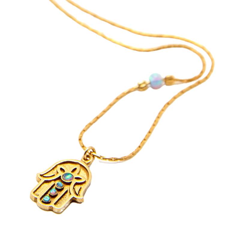 Opal Hamsa Hand Halskette, 14K Gold Filled, Jedaica Schmuck von nuritdesignjewelry