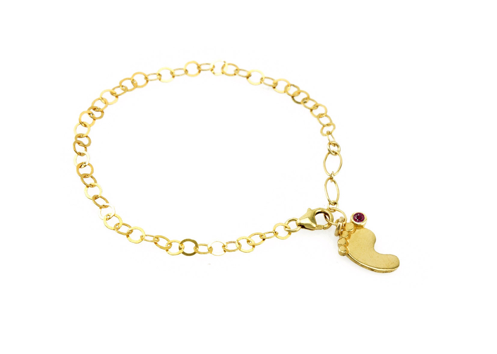 Personalisierte Baby Fuß 14K Gold Armband, Geburtsstein Charme, Neue Mutter Geschenk von nuritdesignjewelry