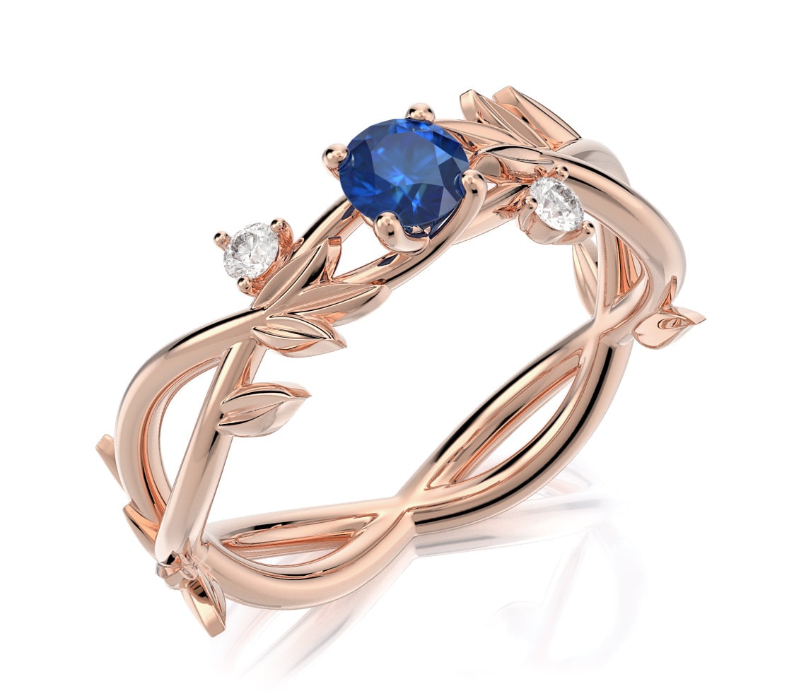 Saphir Verlobungsring, 14K Rose Gold, Blätter Und Blumen Design von nuritdesignjewelry