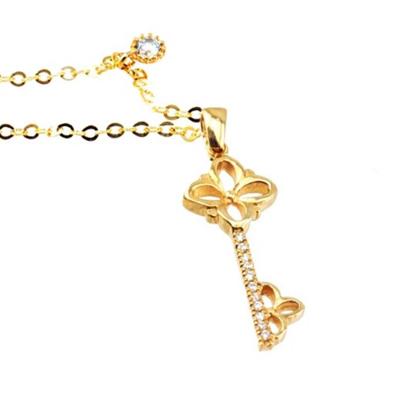 Schlüssel Halsketten-Anhänger, Schlüssel-Halskette Für Frauen, 14K Gold Schlüssel-Halsketten-Weinlese-stil. April Geburtsstein-Schlüssel-Halskette von nuritdesignjewelry