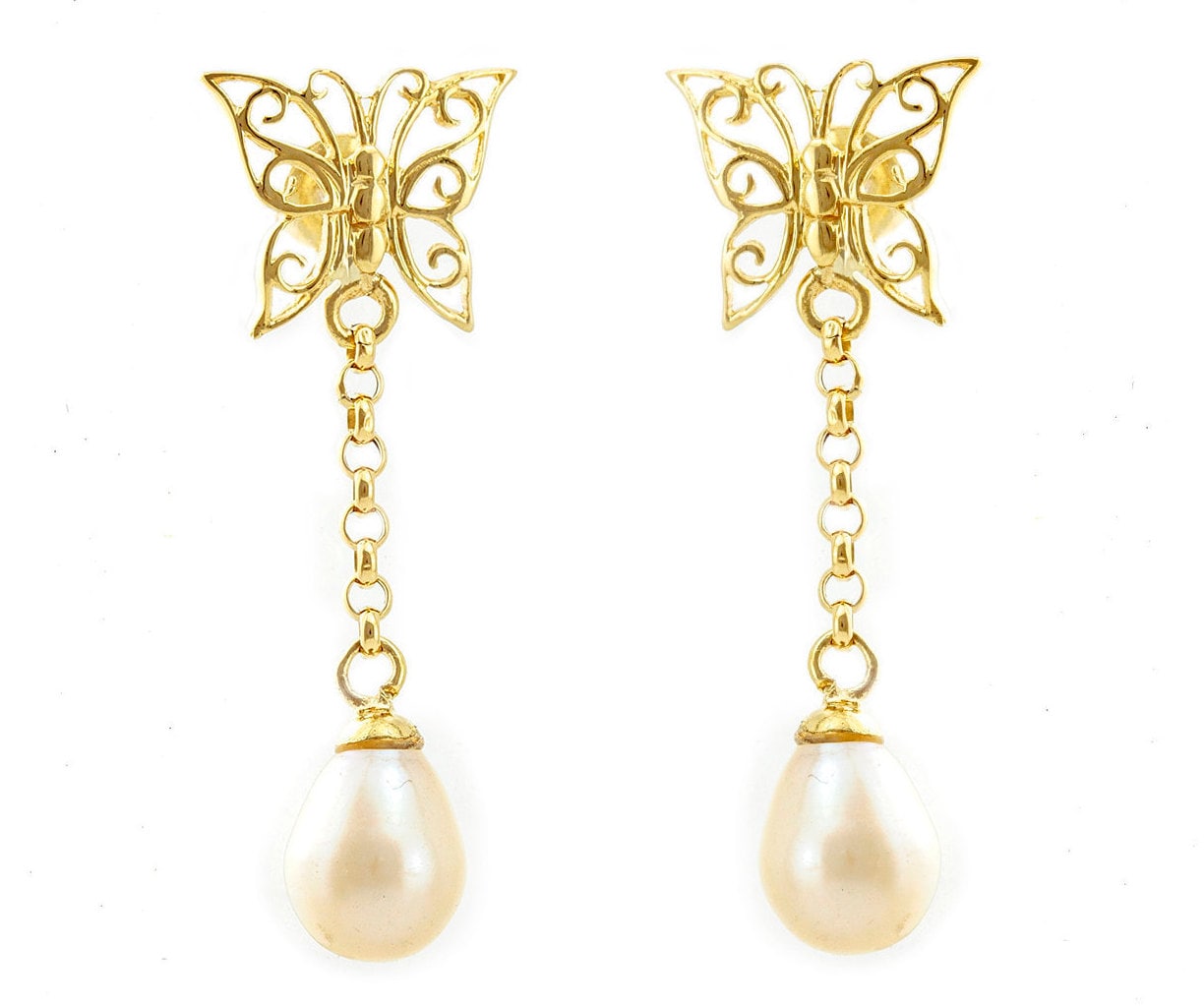 Schmetterling Ohrringe, Ohrstecker Ohrringe Frauen, 14K Gold Perle Lang, Drop Jahrestag Geschenk Für Frau von nuritdesignjewelry