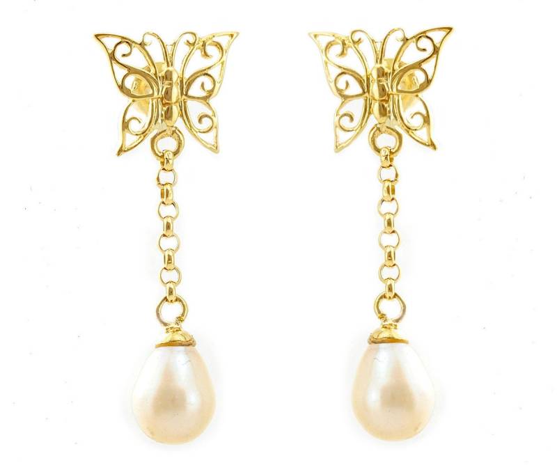 Schmetterling Ohrringe, Ohrstecker Ohrringe Frauen, 14K Gold Perle Lang, Drop Jahrestag Geschenk Für Frau Schmetterling Ohrringe, Ohrstecker Ohrringe Frauen, 14K Gold Perle Lang, Drop Jahrestag Geschenk Für Frau von nuritdesignjewelry