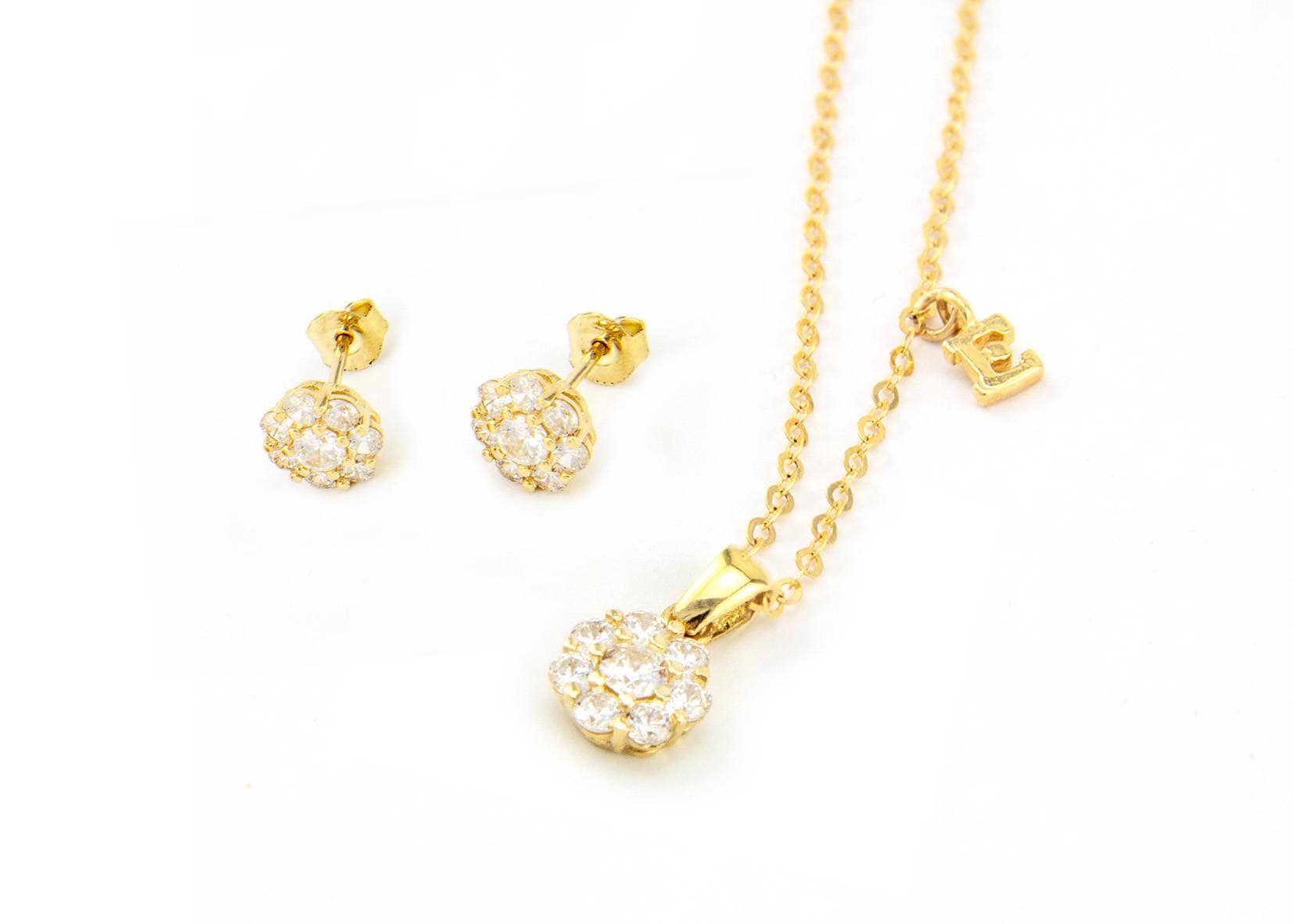 Schmuckset, Gold Personalisierte Buchstaben Halskette Und Blumen Ohrstecker, Valentinstag, Jahrestag Schmuck Geschenk Für Sie, Initial von nuritdesignjewelry