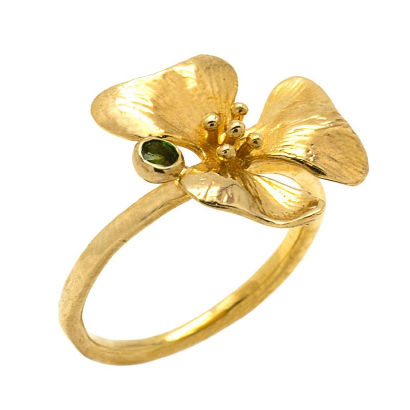 Semragd Orchidee Blume Ring, 18K Gold Vermeil Braut Verlobungsring, 9K/14K Gelb, Weiß, Rose Solid Edelstein Versprechen Ring Für Sie von nuritdesignjewelry