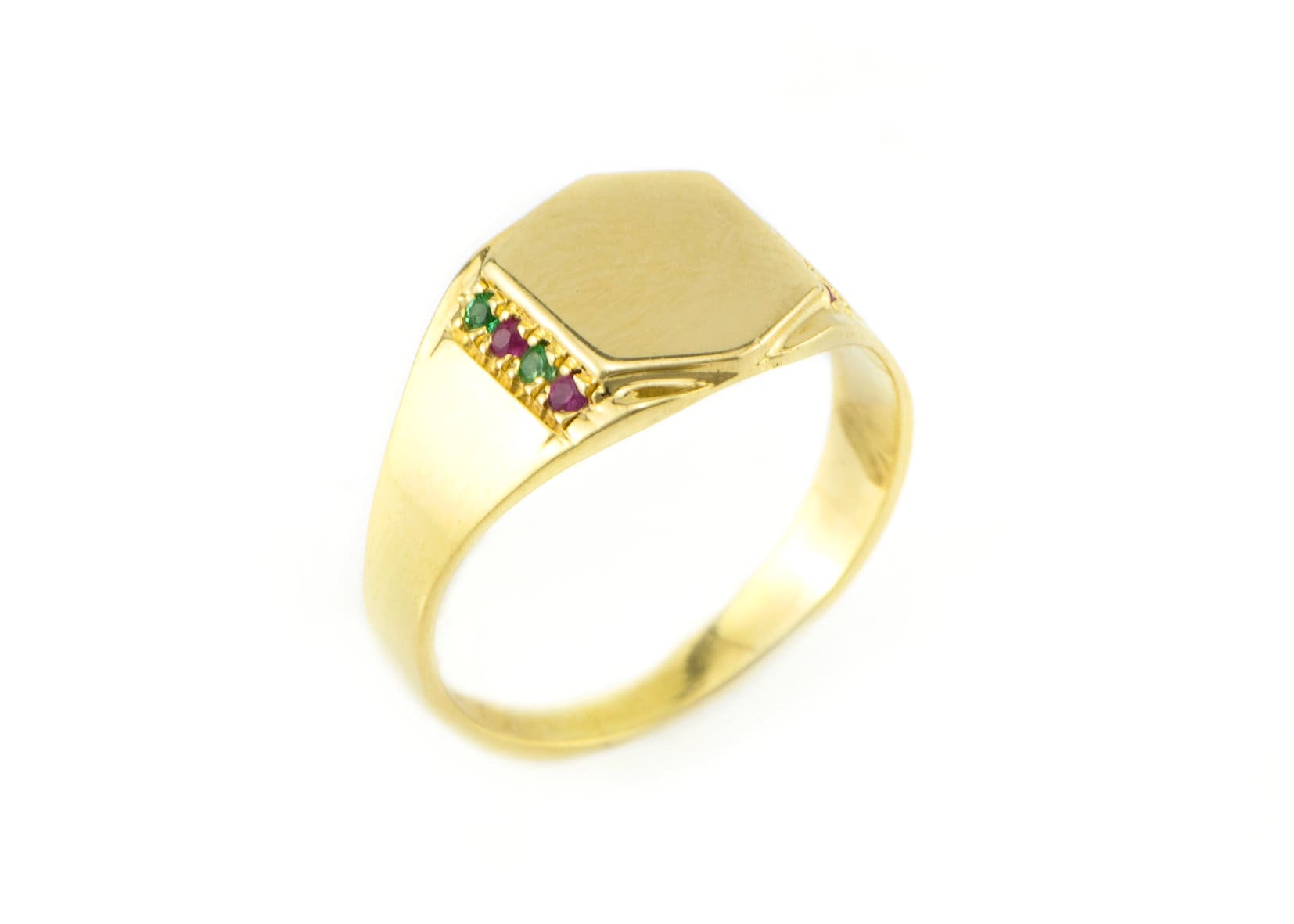 Handgemachte 9K Gold Siegelring, Rubin Smaragd Geburtsstein Ring von nuritdesignjewelry