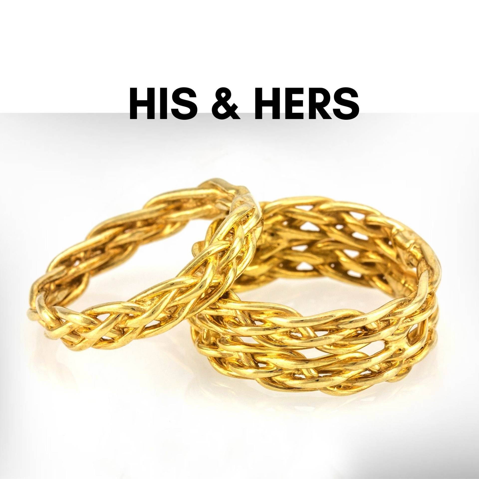 Solid Gold Ehering Set, Seine & Sie Ringe, Passende Trauringe, Eheringe, Paar Geflochtene Ringe Für Paare von nuritdesignjewelry