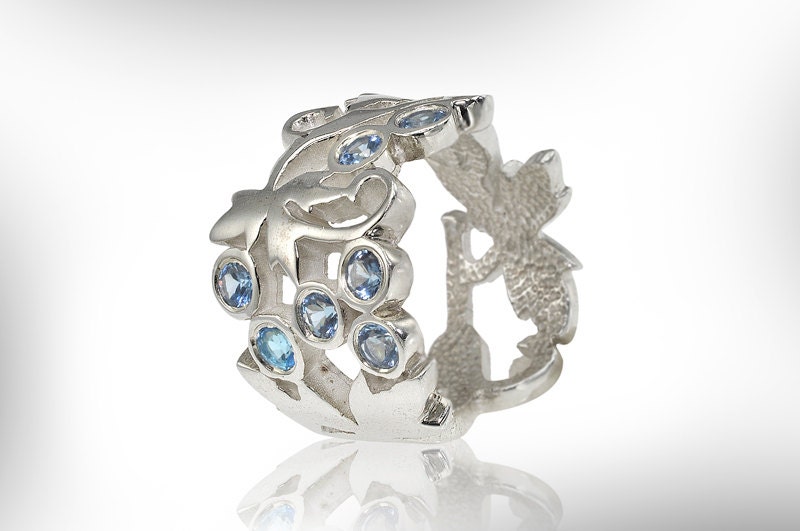 Sterling Silber Statement Ring, Blätter Und Topaz Dezember Geburtssteine Ring Für Sie von nuritdesignjewelry