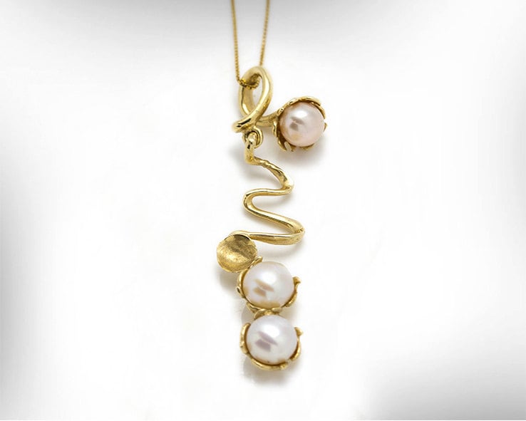 Süßwasser-Perle 14K Gold Anhänger Halskette, Eleganter Schmuck von nuritdesignjewelry