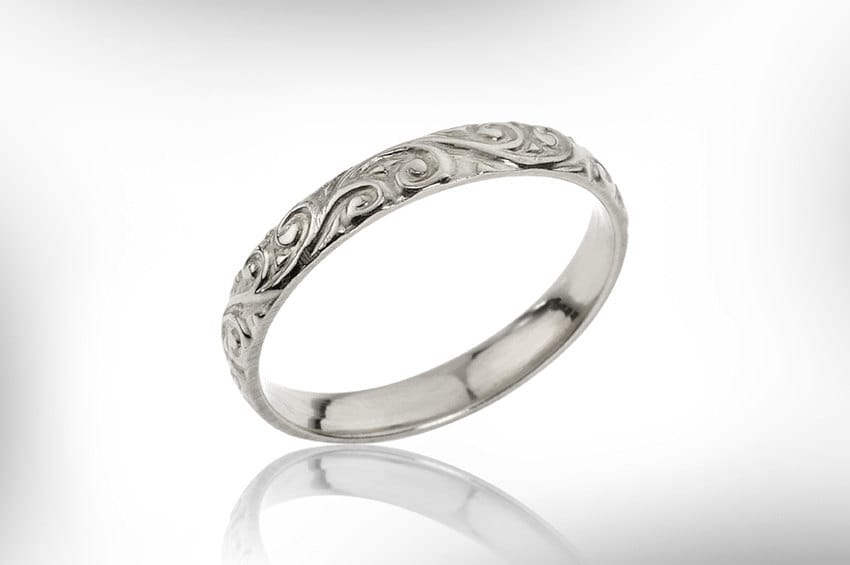 14K Weißgold Herren Ehering, Unisex Art Deco Schriftrolle Ring von nuritdesignjewelry