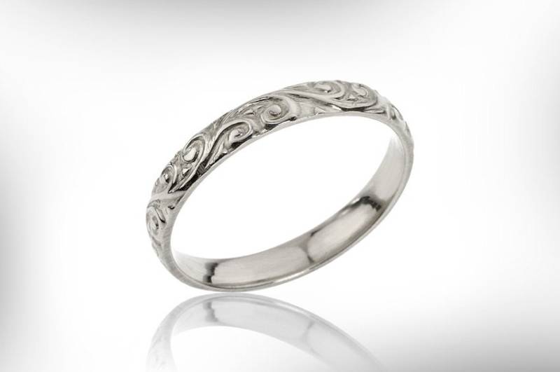 14K Weißgold Herren Ehering, Unisex Art Deco Schriftrolle Ring von nuritdesignjewelry