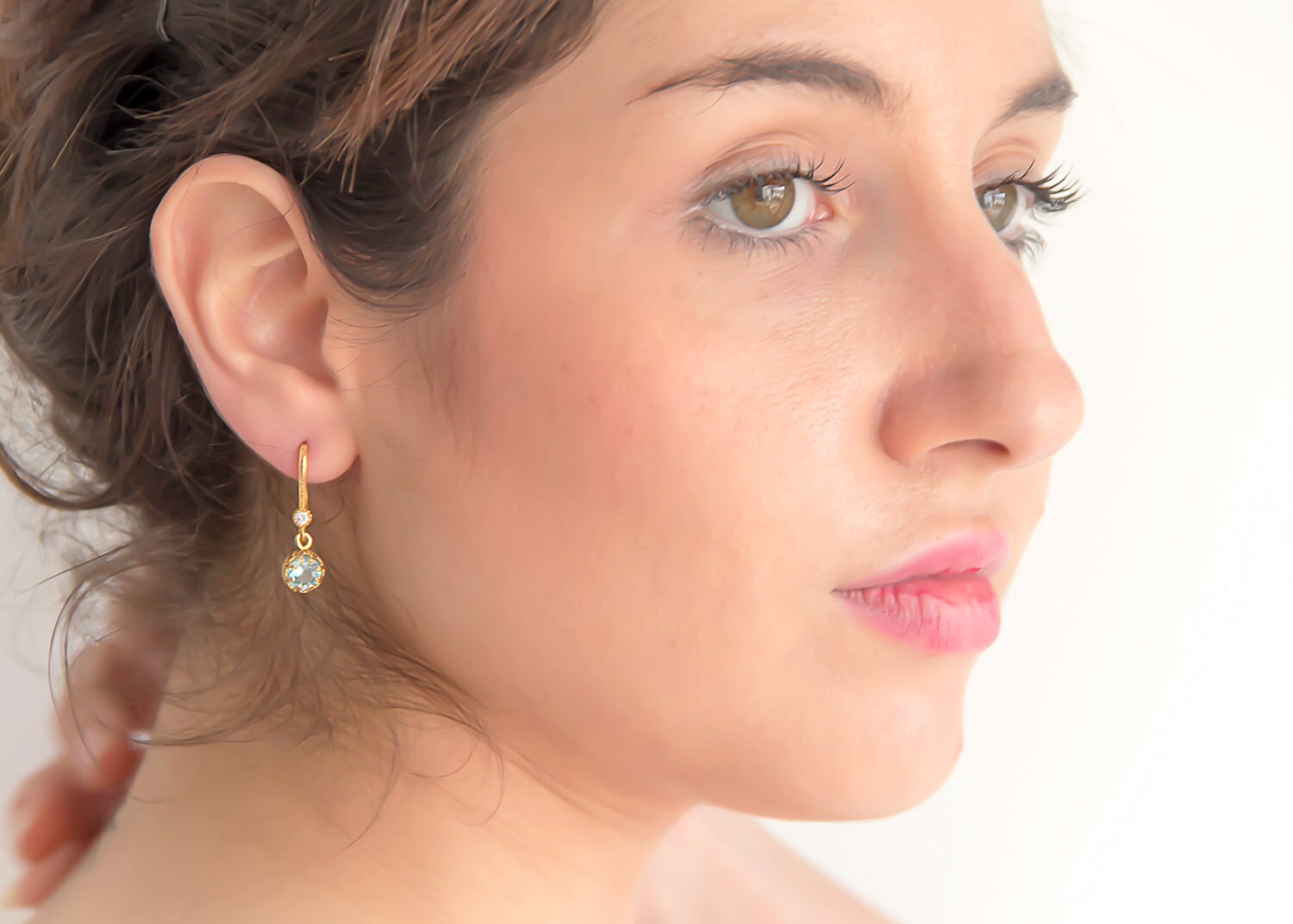 Vergoldete Blautopas Ohrringe, Handgemachter Brautschmuck von nuritdesignjewelry