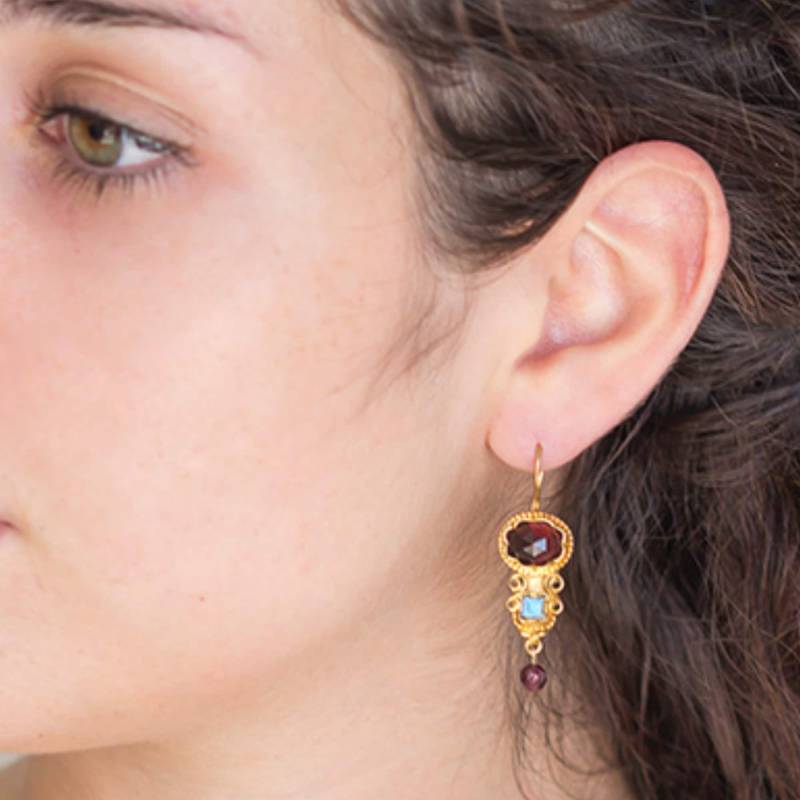 Vintage Art Deco 9K Solid Gold Granat Ohrringe von nuritdesignjewelry