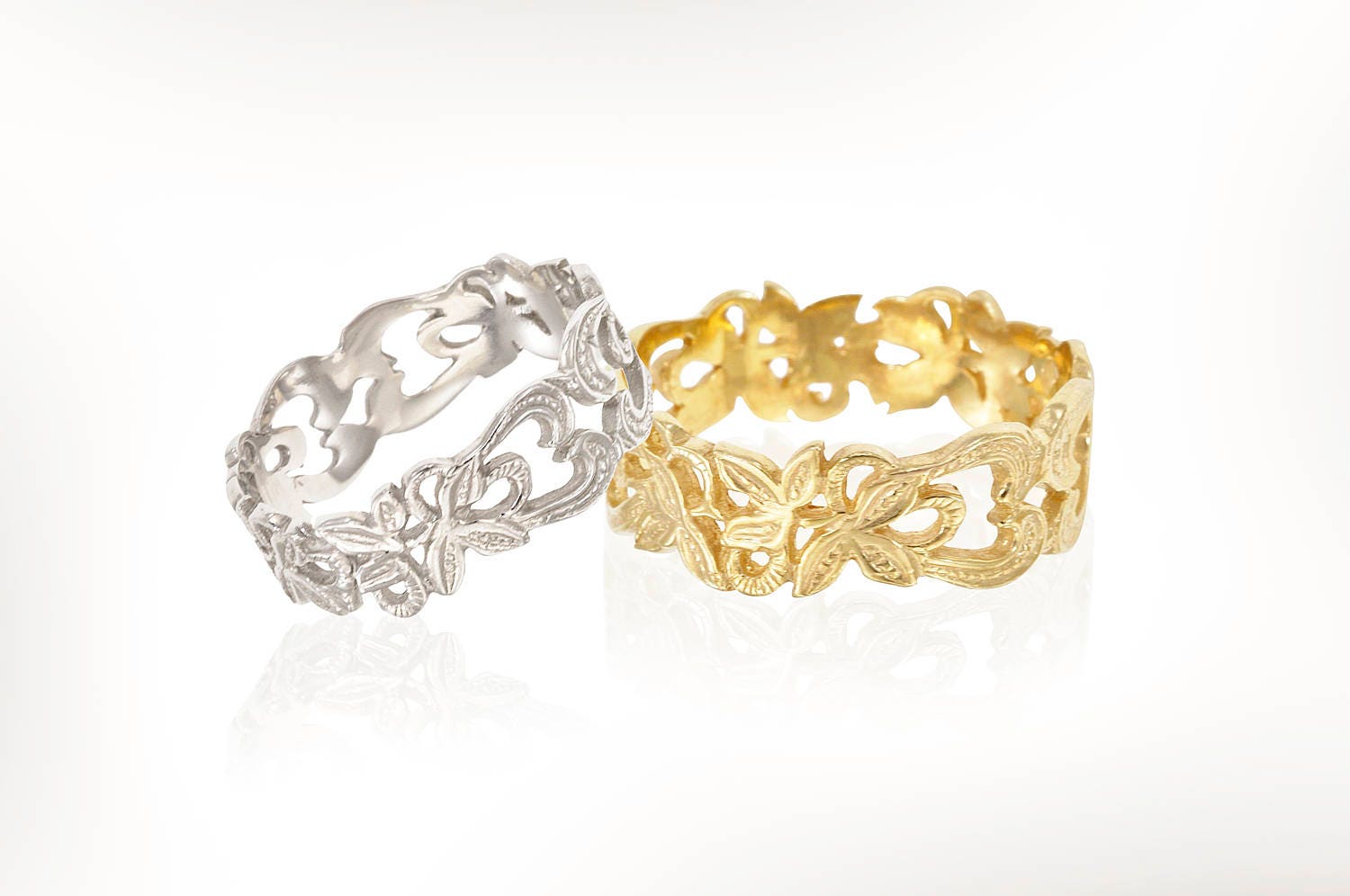 Vintage Stil Sterling Silber Oder Gold Ring, Frauen Jubiläum Jugendstil Spitze Blumenring von nuritdesignjewelry