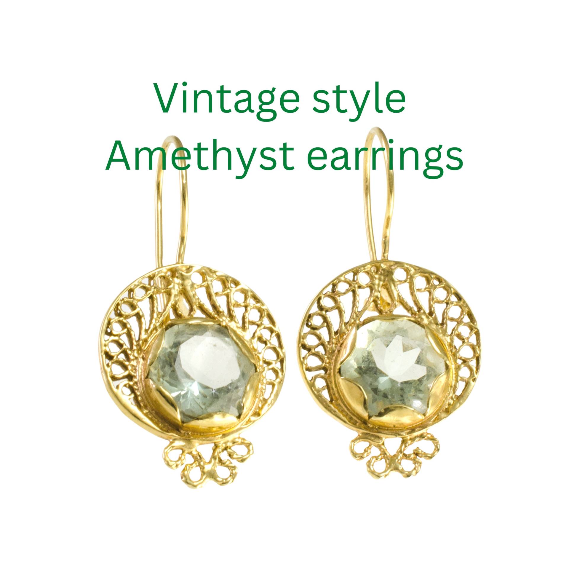 Vintage Style Gold Amethyst Ohrringe Handgefertigter Filigraner Edelstein von nuritdesignjewelry