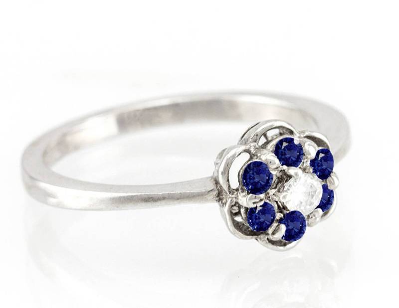 Vintage 14K Gold Blume Verlobungsring, Saphir & Diamant, September Geburtsstein von nuritdesignjewelry