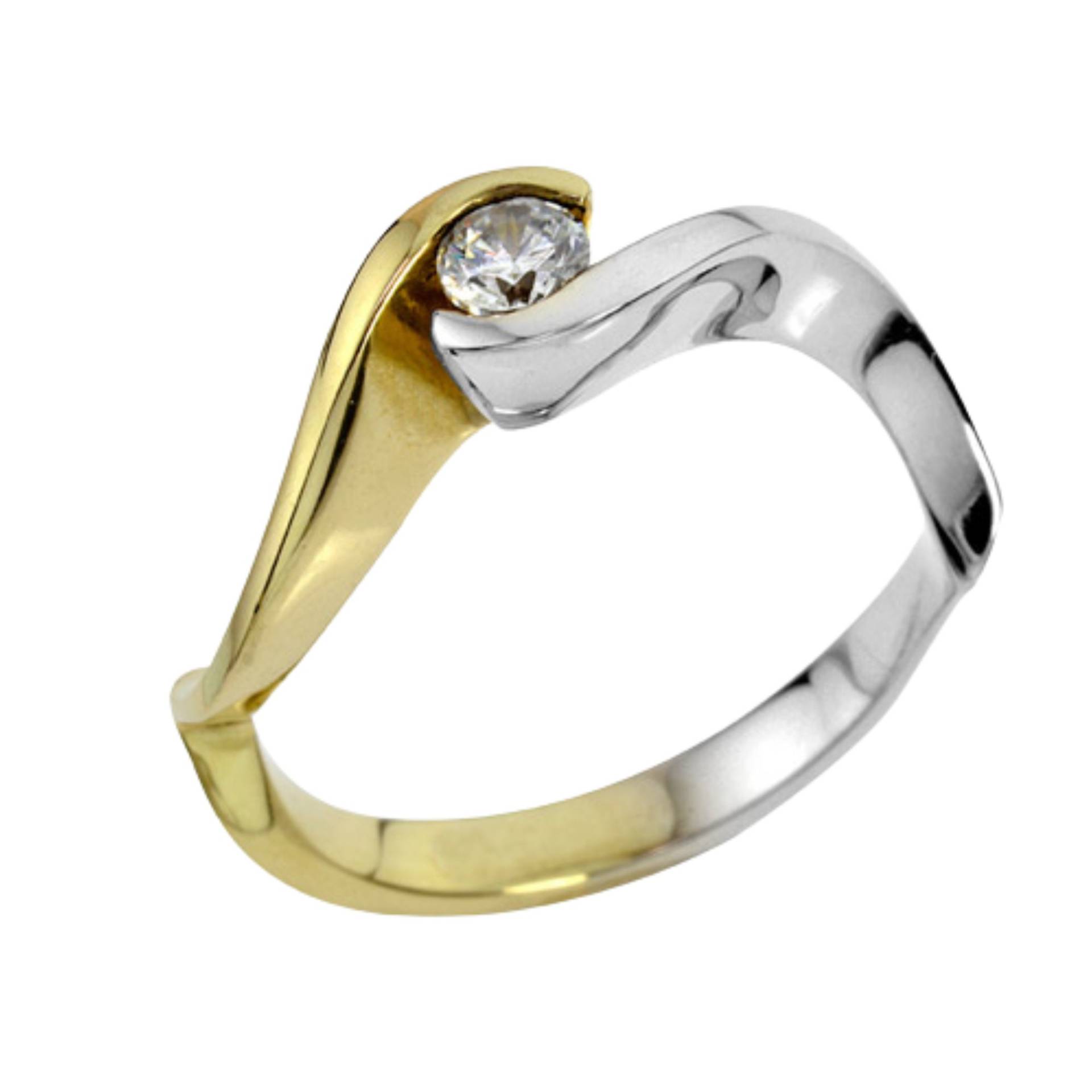 Handgemachte Zweifarbige 14K Gold Verlobungsring, Zirkonia Solitaire von nuritdesignjewelry