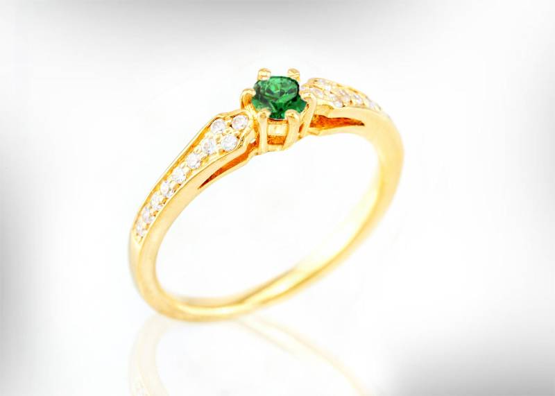 Vintage Jugendstil Smaragd Verlobungsring, 14K Gold Cz Ring von nuritdesignjewelry