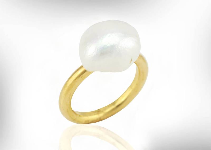 Barock Perle Verlobungsring, 14K Gold Solitär, Juni Geburtsstein von nuritdesignjewelry