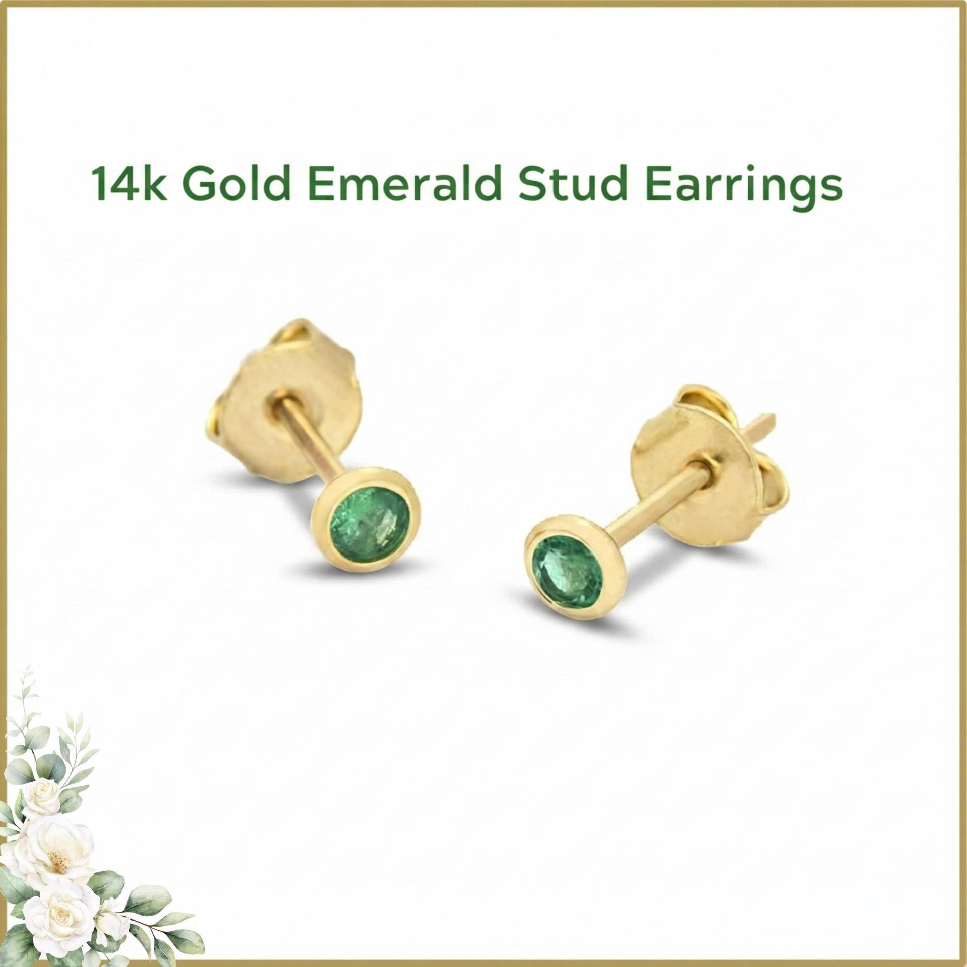 Winzige Smaragd Birthstones 14K Ohrstecker, Grüne Edelsteine Mai Geburtstag Schmuck von nuritdesignjewelry