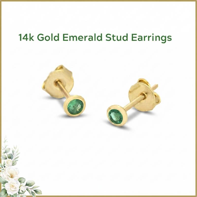 Winzige Smaragd Birthstones 14K Ohrstecker, Grüne Edelsteine Mai Geburtstag Schmuck von nuritdesignjewelry