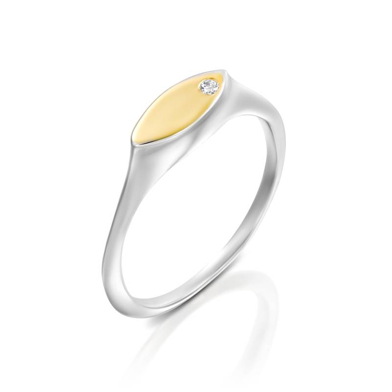 Zarter Diamant-Verlobungsring, 14K Weiß Und 22K Gold-Brautring von nuritdesignjewelry