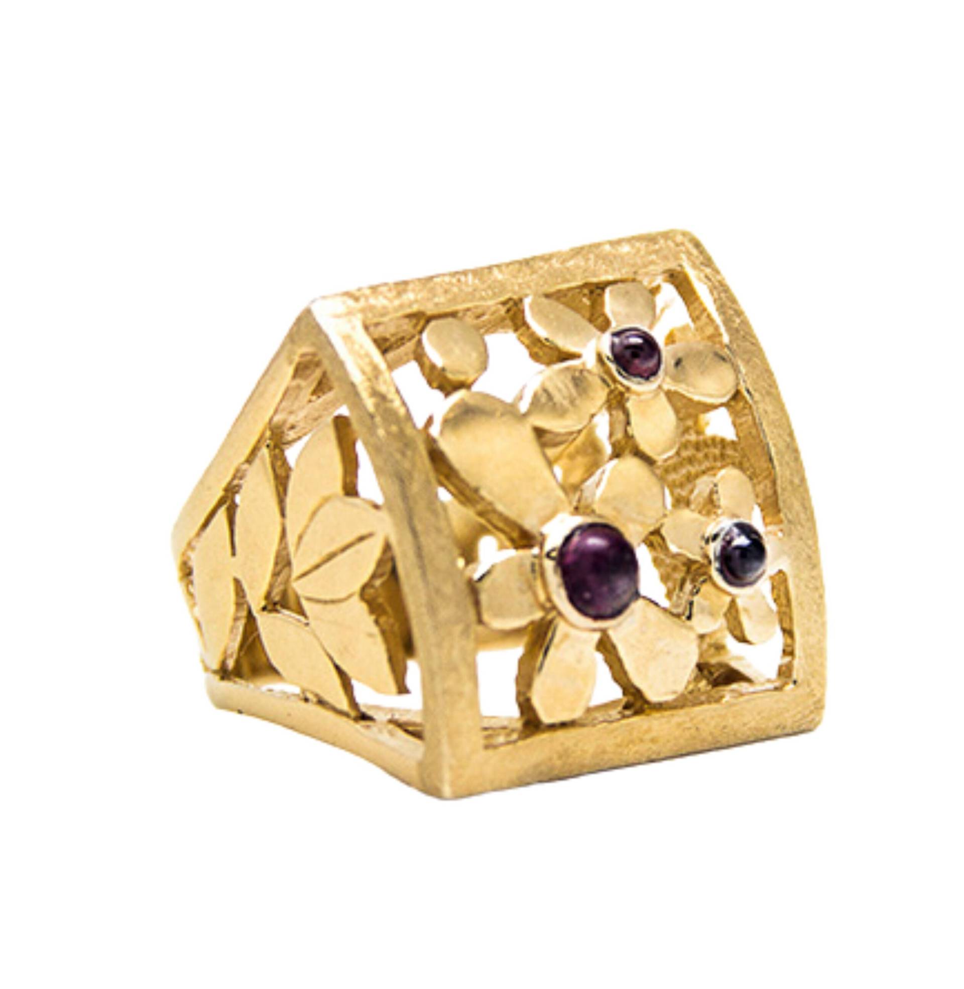 22K Vergoldeter Granat Ring, Floral Statement Ring von nuritdesignjewelry