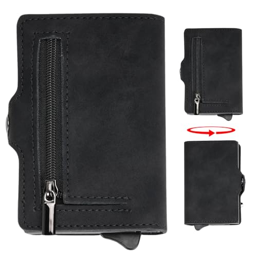 nutmanel Leder Geldbörse Herren, Slim Wallet Geldbeutel mit Münzfach & RFID-Schutz, 7 Kartenfächer, Echtleder Portmonee, Mini Geldbörse Herren &Damen, Portemonnaie Kartenetui Kreditkartenetui Schwarz von nutmanel
