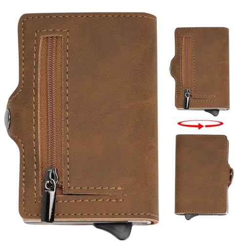 nutmanel Leder Geldbörse Herren, Slim Wallet Geldbeutel mit Münzfach & RFID-Schutz, 7 Kartenfächer, Echtleder Portmonee, Mini Geldbörse Herren &Damen, Portemonnaie Kartenetui Kreditkartenetui Braun von nutmanel