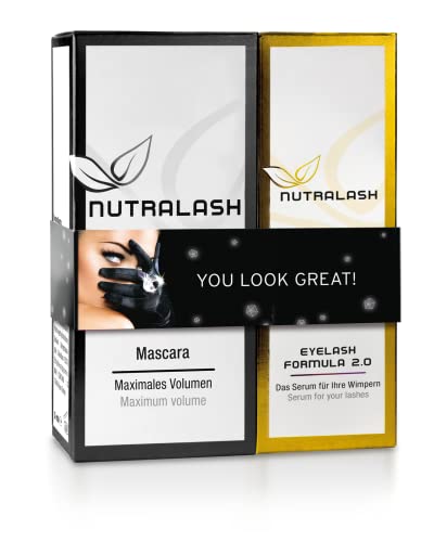 Nutralash – Vorteils-Set Mascara & Eyelash Formula 2.0 I Wimperntusche für maximales Volumen I Serum für Wimpernwachstum I Pflegende Wimperntusche mit Hyaluronsäure I 5ml & 1ml von nutraCOSMETIC