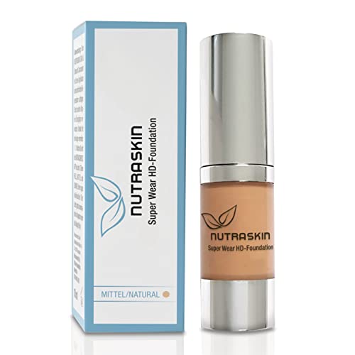 Nutraskin Super Wear HD Foundation medium – Liquid Foundation I Make Up Foundation flüssig für einen strahlenden Teint I Langanhaltes und wasserfestes Primer Make Up I Made in Germany I 15ml von nutraCOSMETIC