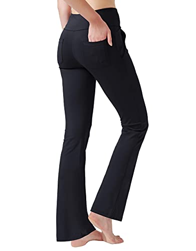 nuveti Damen-Yogahose mit hoher Taille, Bootcut, 4 Taschen, Workout-Hose, Bauchkontrolle, Damen-Arbeitshose, Kleid-Hose, Schwarz, Groß von nuveti