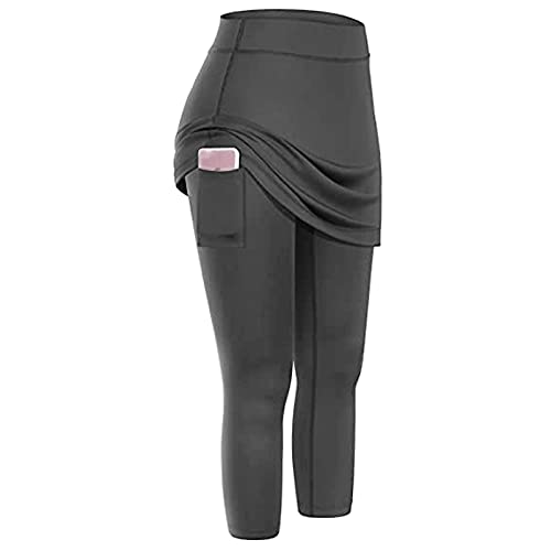 Damen Wanderrock mit Innenhose Knielang Hosenrock Woukout Laufen Sport Leggings mit Rock und Taschen (Grau, XL) von nvtuuer