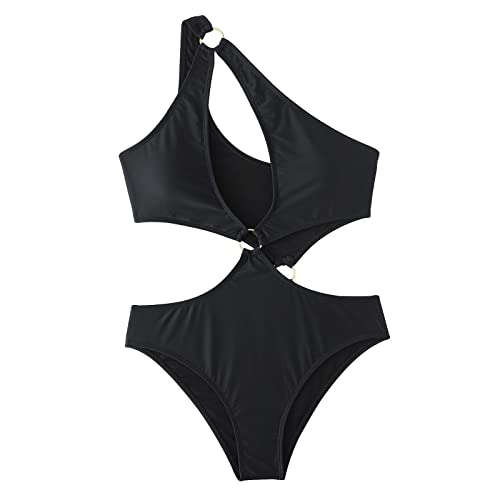 nvtuuer Damen Eine Schulter Asymmetrischer Einteiliger Badeanzug Bikini Rückenfrei Strandbikinis Elegant Cutout Triangel Monokini Badeanzüge (Schwarz, 36) von nvtuuer