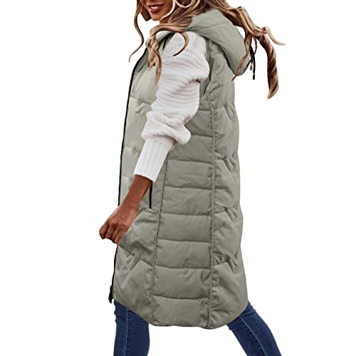 nvtuuer Damen Lang Daunenweste Wintermantel Kurz Vest Ärmellose Daunenmantel Longweste Winterjacke Ärmellos Mantel Jacke Weste Steppweste mit KapuzeWintermantel Lange (Lang-A03-Green, XXL) von nvtuuer