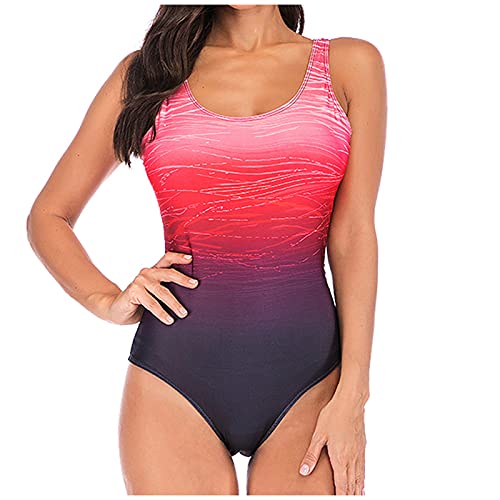 nvtuuer Einteiliger Badeanzug Damen Bauchweg Einteiler Figurformend Farbverlauf Kreuz Push up Große Größen Sportlich Beachwear Bademode Schwimmanzug (Rosa, XL) von nvtuuer