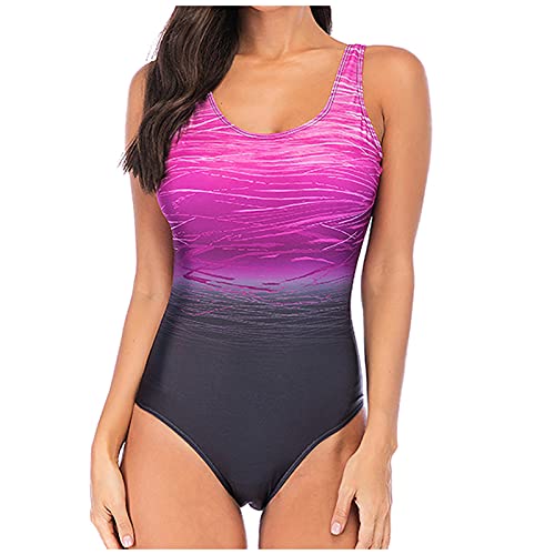 nvtuuer Einteiliger Badeanzug Damen Bauchweg Einteiler Figurformend Farbverlauf Kreuz Push up Große Größen Sportlich Beachwear Bademode Schwimmanzug (Violett, S) von nvtuuer