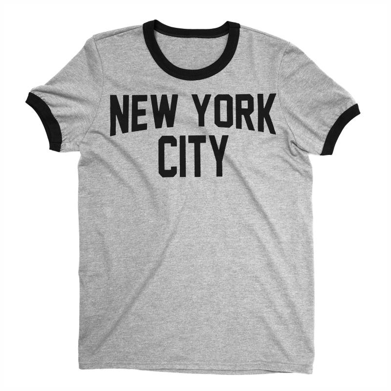 New York City John Lennon Ringer Shirt Heather Grau Regular Print Herren T-Shirt von nycfactory