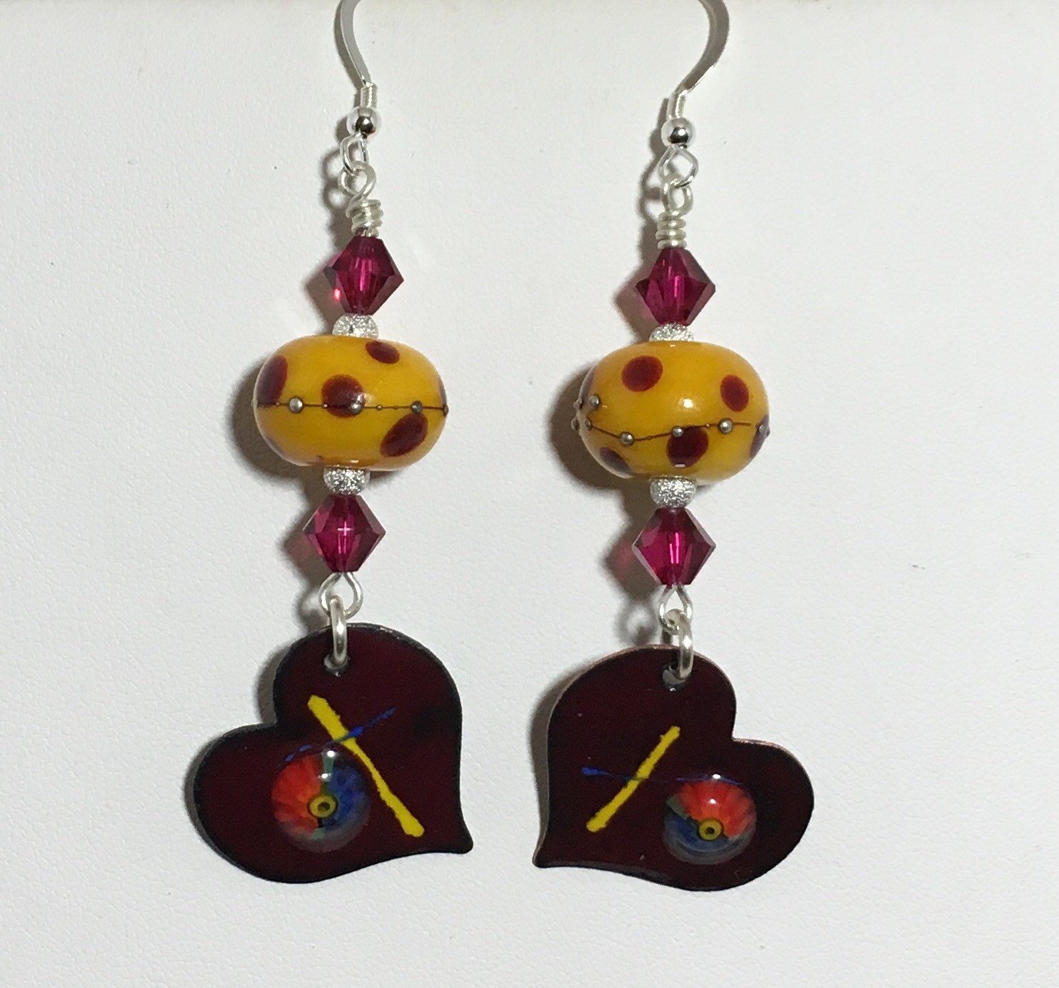 Handgefertigte Lampwork Ohrringe, Rote Und Gelbe Senfgelbe Emaillierte Charm Roter Handgemachter Schmuck Handgefertigte Lampwork Ohrringe, Rote Und Gelbe Senfgelbe Emaillierte Charm Roter Handgemachter Schmuck von nycfashionconnection