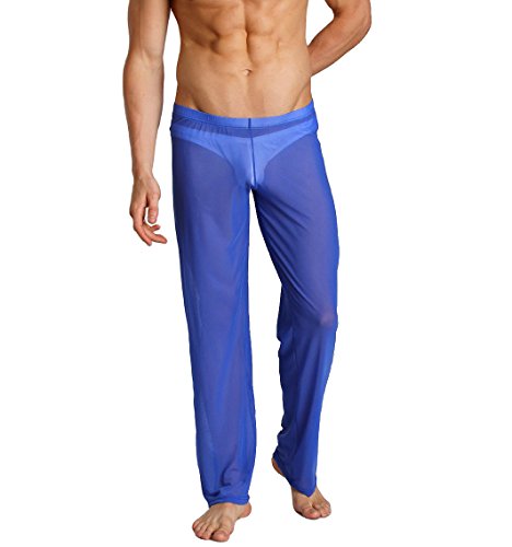 Herren Hose transparent Unterwäsche Blau Lange Unterhosen Sheer Pant Neu (L) von nyk