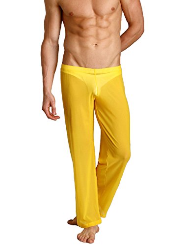 Herren Hose transparent Unterwäsche Gelb Lange Unterhosen Sheer Pant Neu (L) von nyk