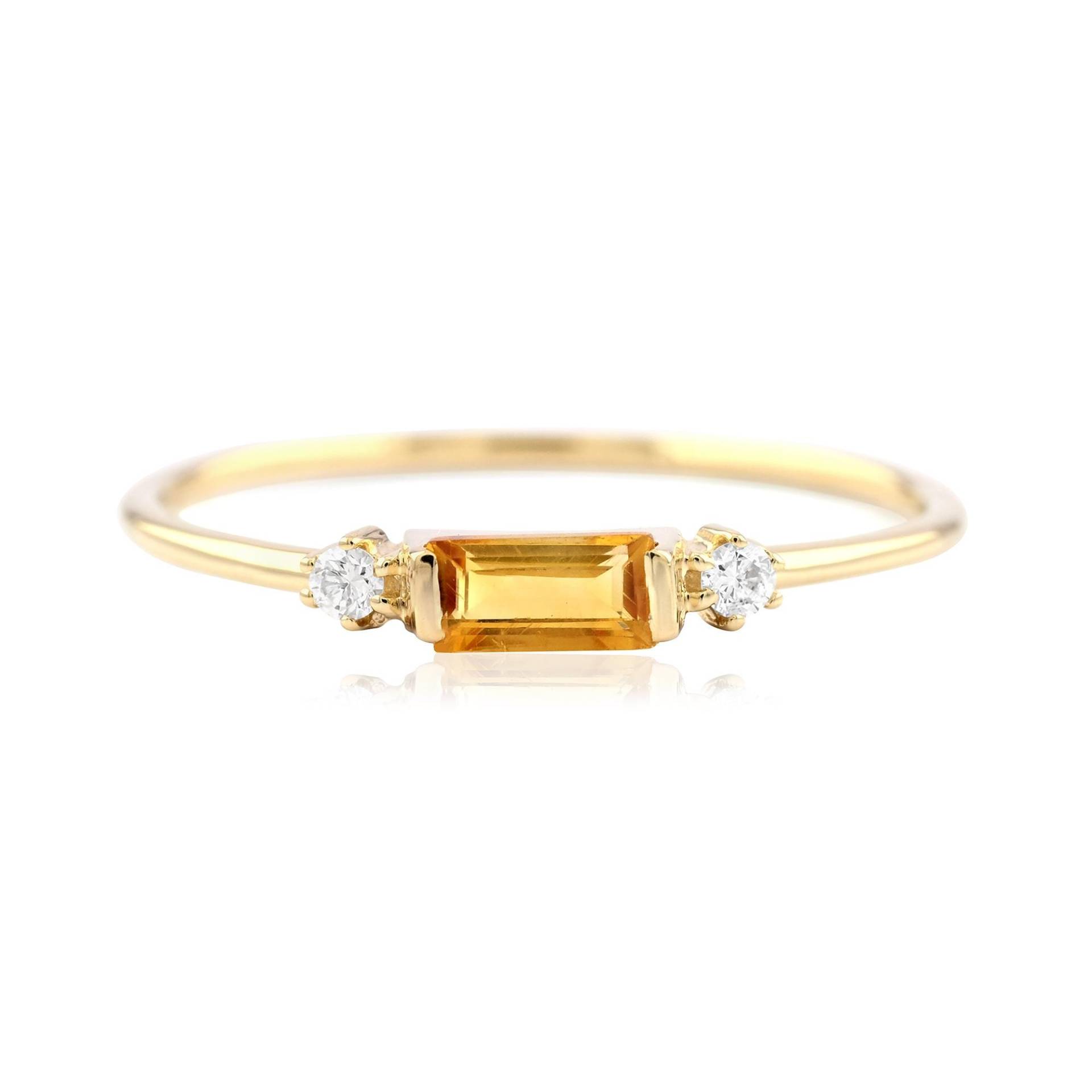 14K Gelbgold Baguette Citrin Ring Dual Diamant Ring, November Geburtsstein von nyminimalist