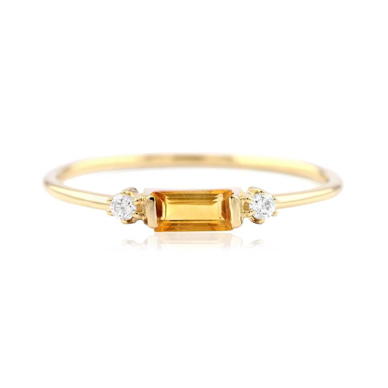 14K Gelbgold Baguette Citrin Ring Dual Diamant Ring, November Geburtsstein von nyminimalist