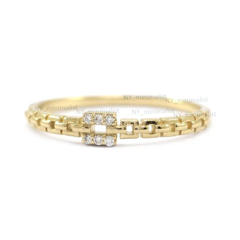 14K Gelbgold Diamant Kabel Kettenring Handgefertigter Verlobungsschmuck von nyminimalist