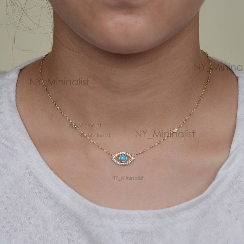 14K Gold Anhänger Evil Eye Anhänger Dornröschen Türkis & Diamant von nyminimalist