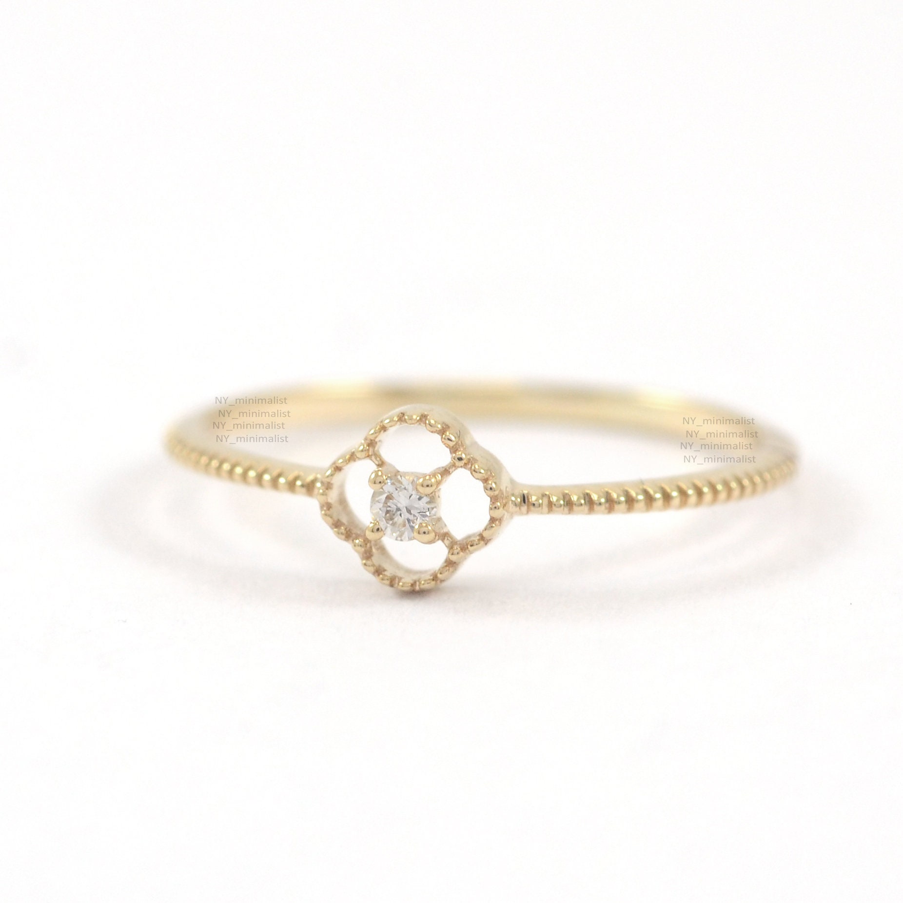 14K Gold Diamant Klee Ring Viel Glück Stapelring von nyminimalist
