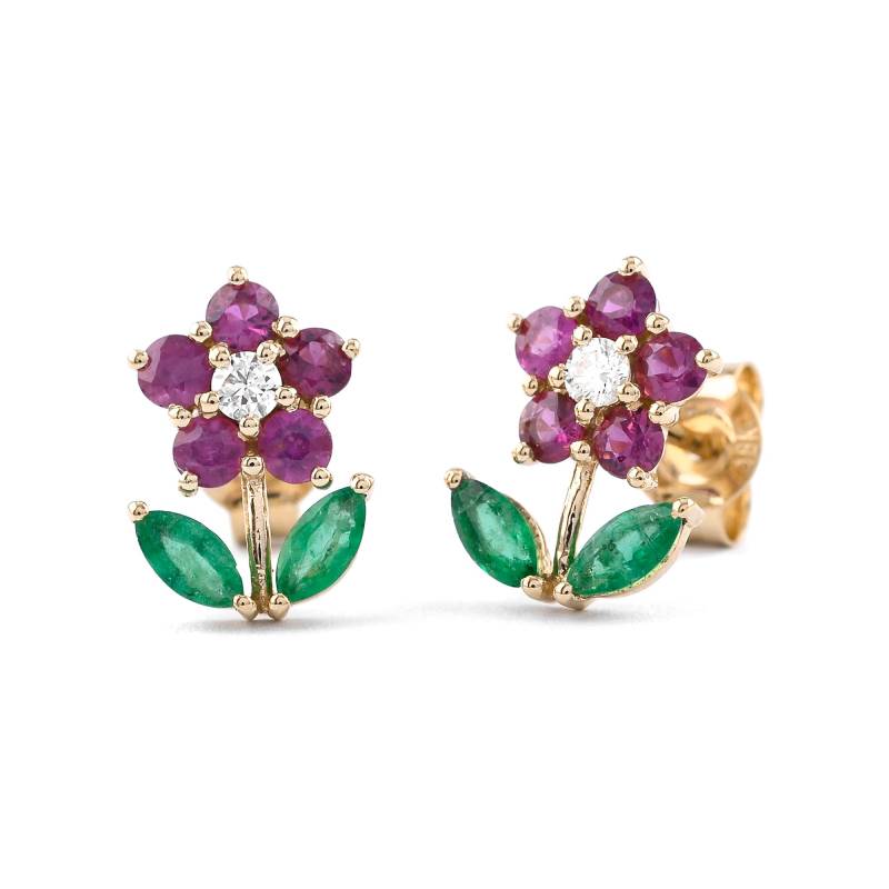 14K Gold Rubin Smaragd Blumen Ohrringe Diamant Ohrstecker von nyminimalist