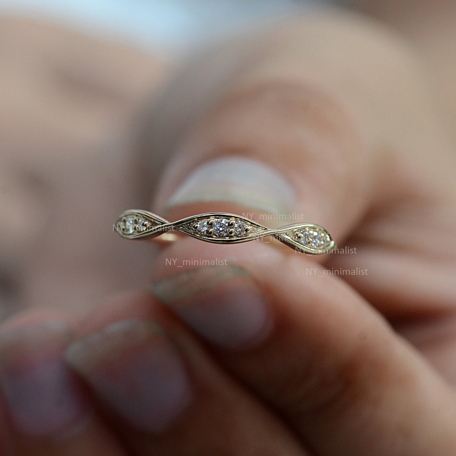 14K Solid Gold Diamant Ehering Halbe Ewigkeit Verlobungsring von nyminimalist