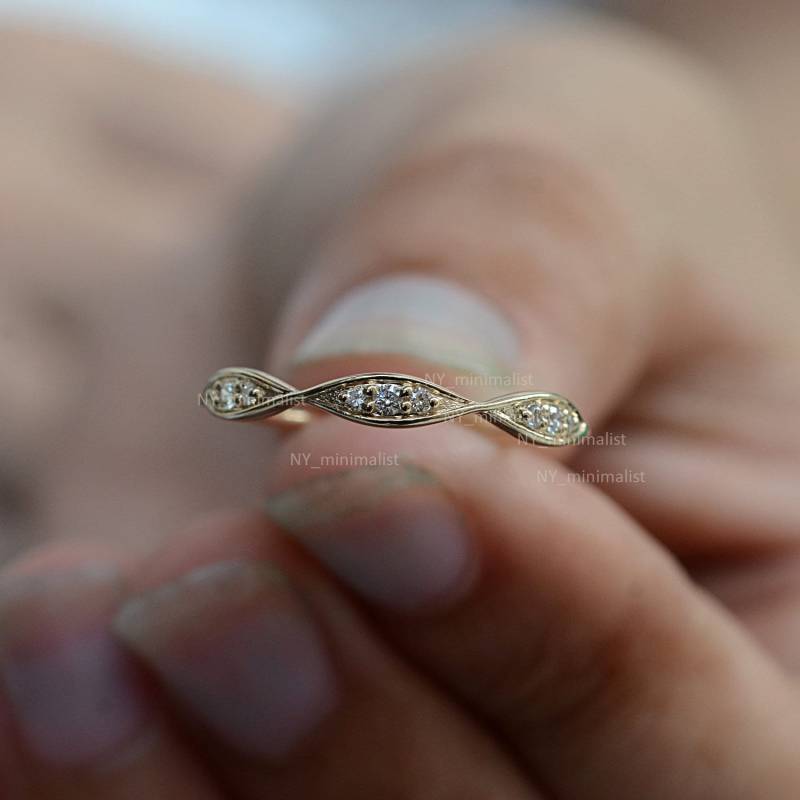 14K Solid Gold Diamant Ehering Halbe Ewigkeit Verlobungsring von nyminimalist