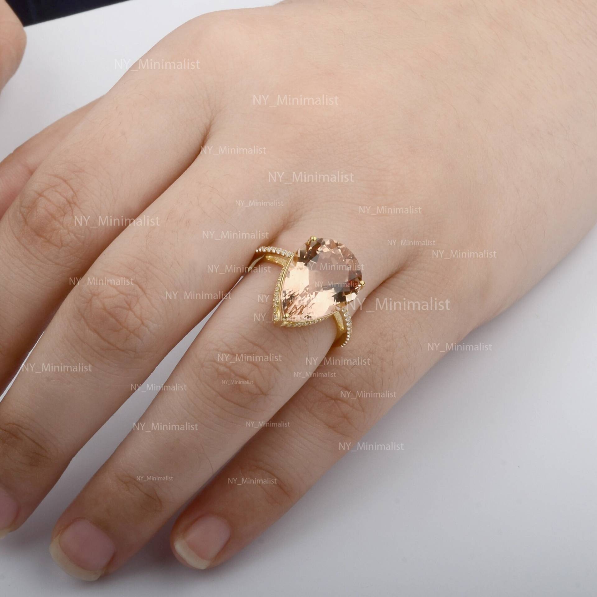 Aaa Echte Birne Morganit Verlobungsring in Solidem 14K Gelbgold Echter Diamant Cocktail Ring Handgemachter Einzigartiger Schmuck Zertifiziertes von nyminimalist